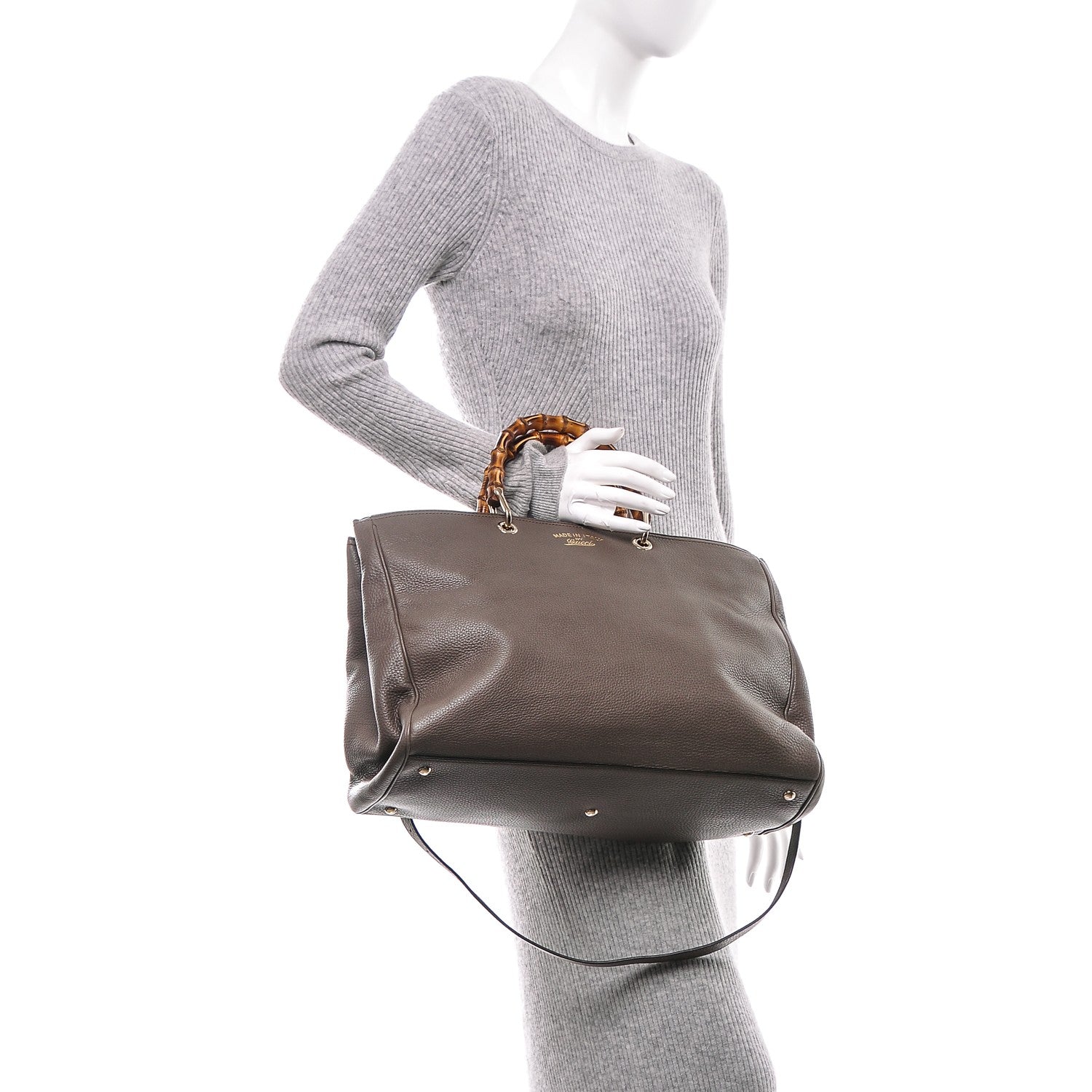 Gucci Calfskin Large Bamboo Shopper Tote Grey Field 2 of 9