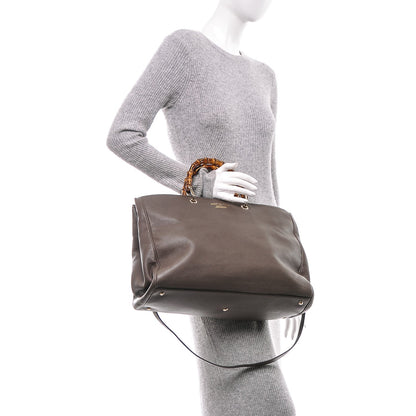 Gucci Calfskin Large Bamboo Shopper Tote Grey Field 2 of 9