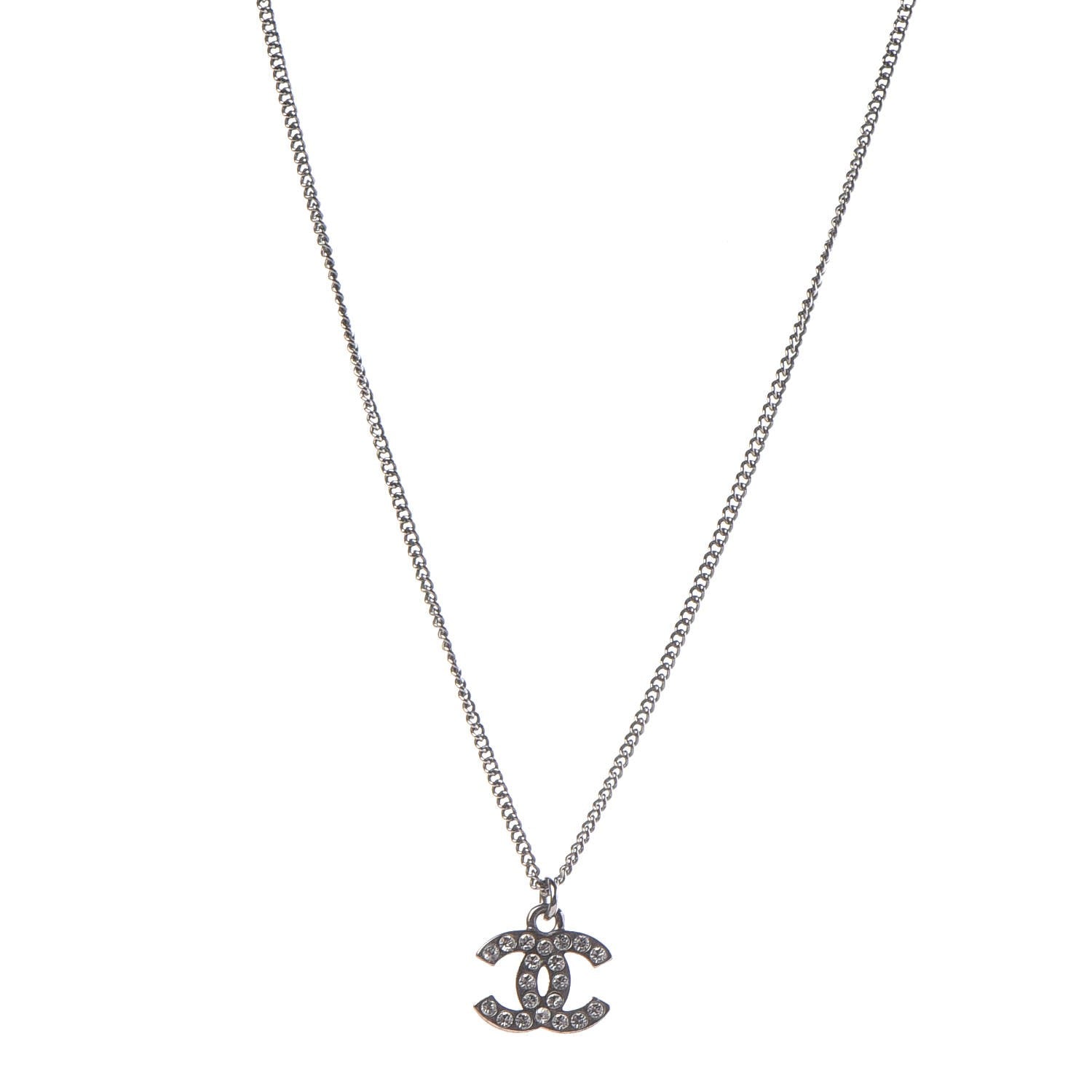 Chanel Crystal CC Necklace Silver 1 of 7