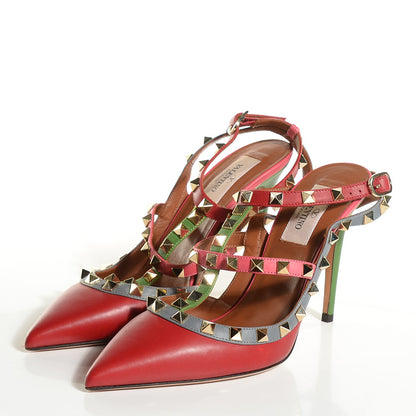 Valentino Garavani Nappa Rockstud Ankle Strap 100mm Pumps 37 Rosso Valentino Grey Clover Deep Rose 3 of 7