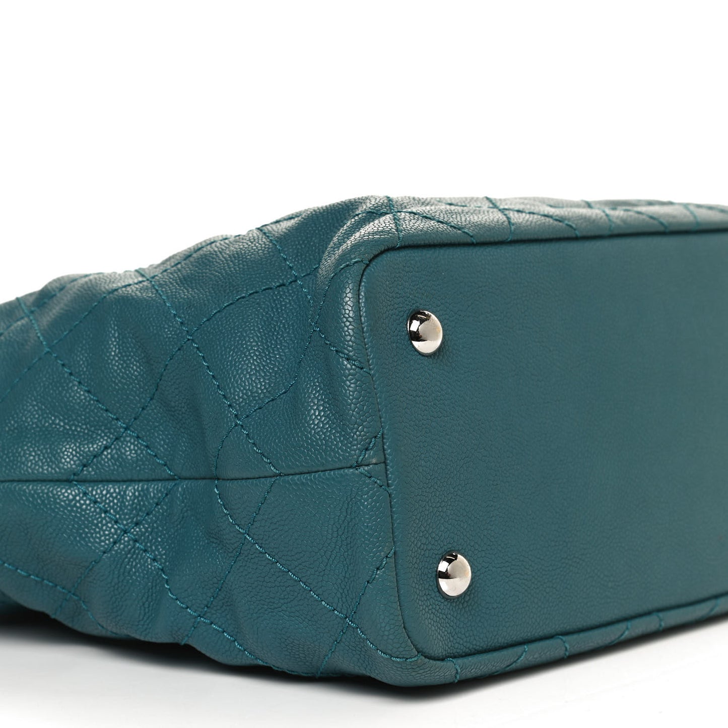 Grained Calfskin Quilted Small Daily Shopping Tote Turquoise
