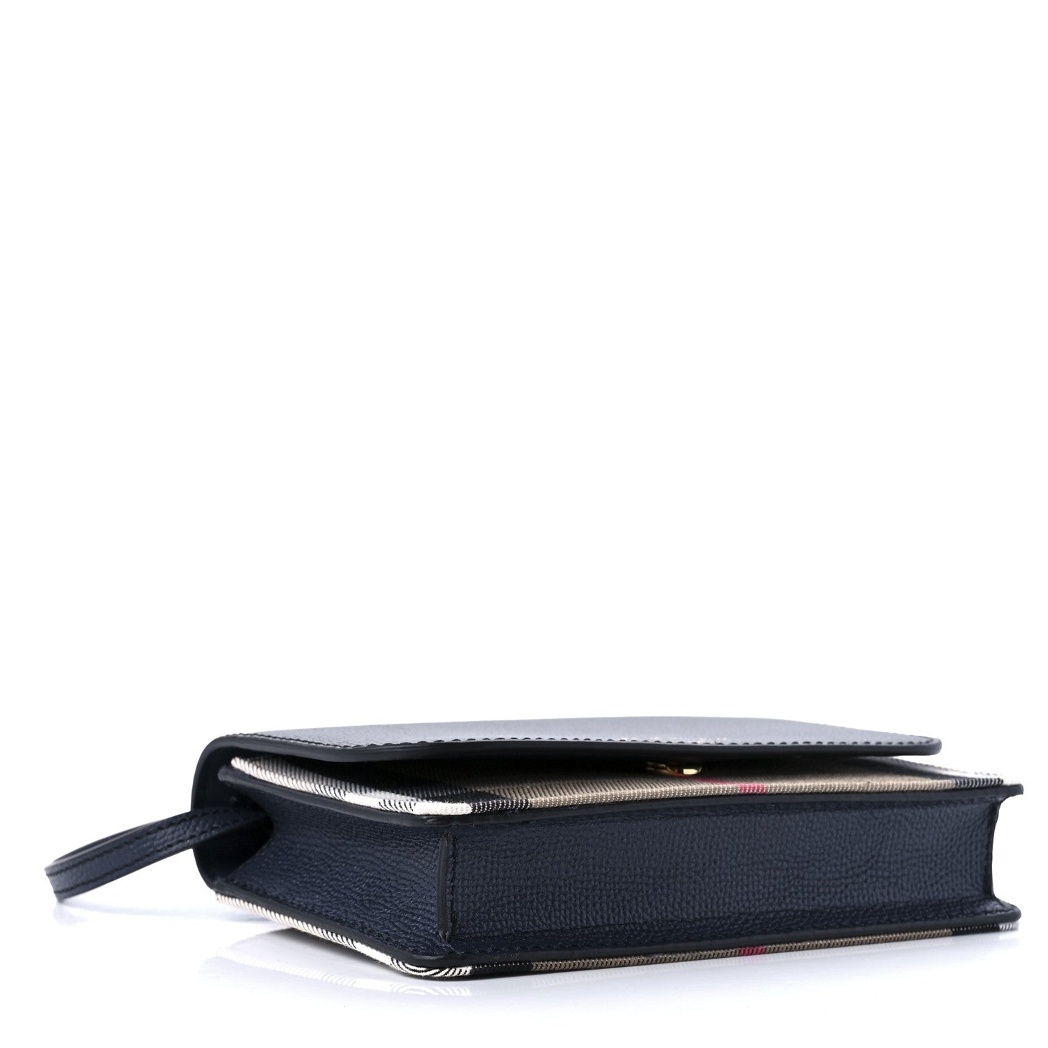 Burberry Grained Calfskin House Check Tartan Mix Hampshire Wallet On Chain Navy 4 of 9