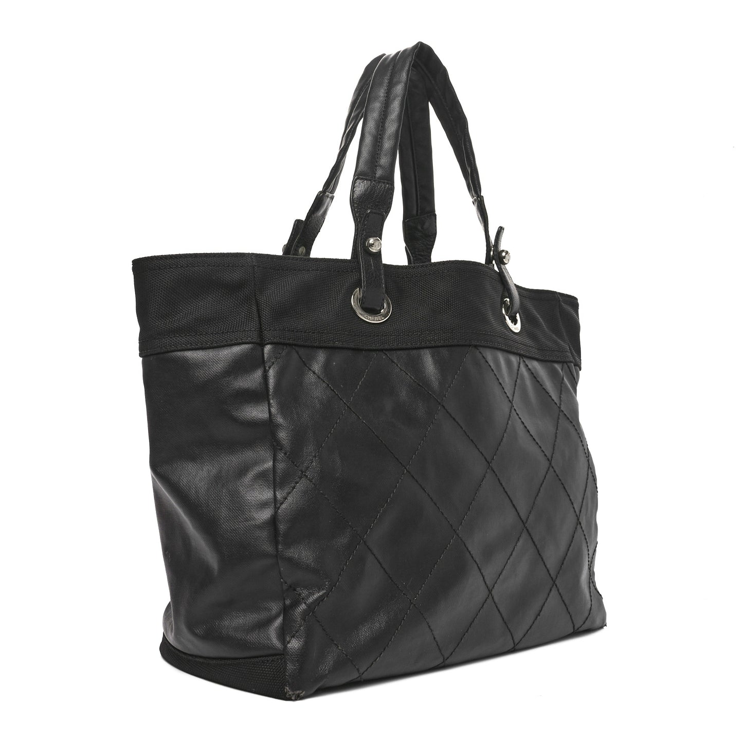 Coated Canvas Quilted Large Paris Biarritz Tote Black