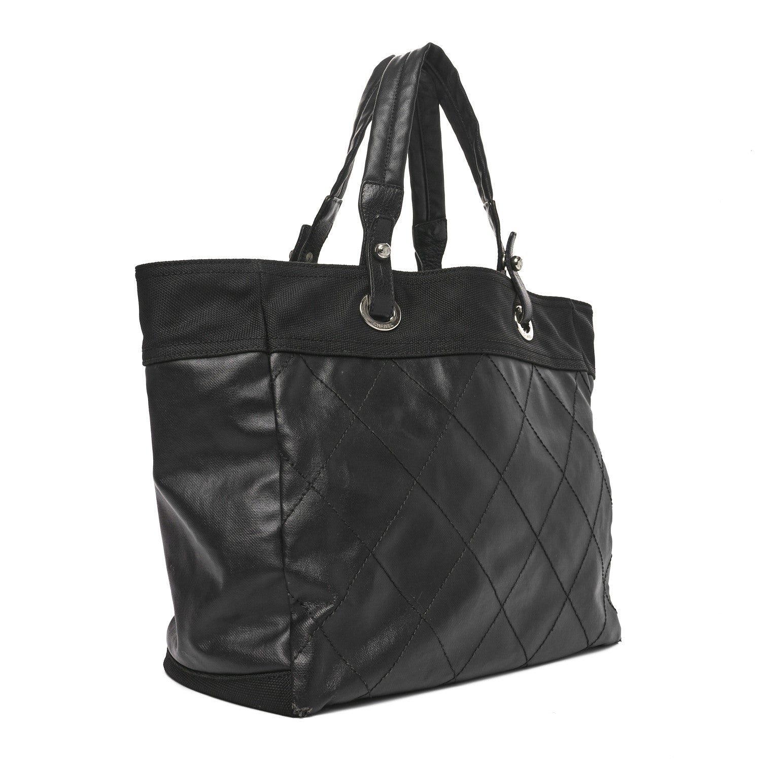 Chanel Coated Canvas Quilted Large Paris Biarritz Tote Black 3 of 10