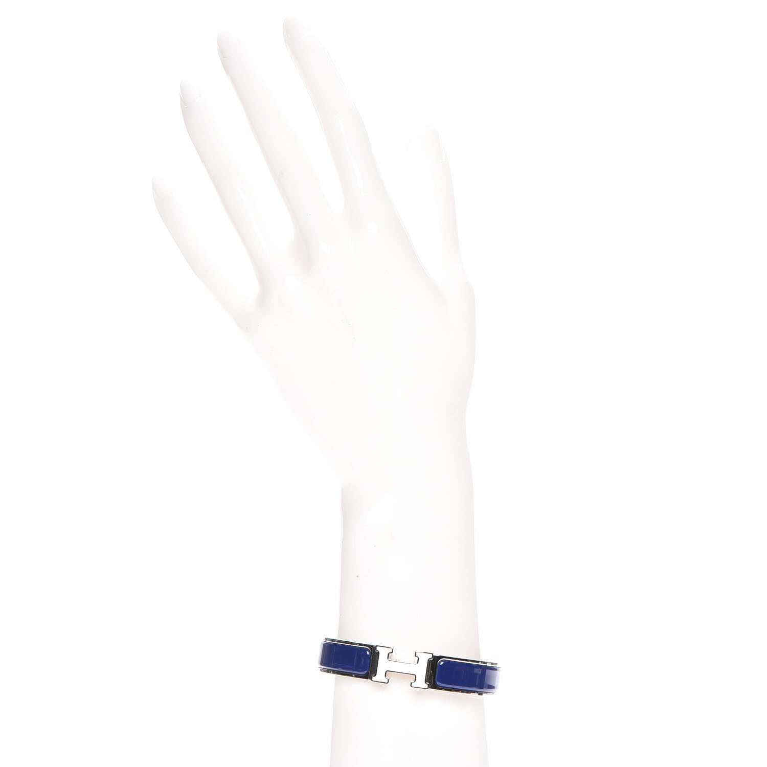 Hermes Narrow Enamel Clic Clac H Bracelet PM Indigo White 2 of 5