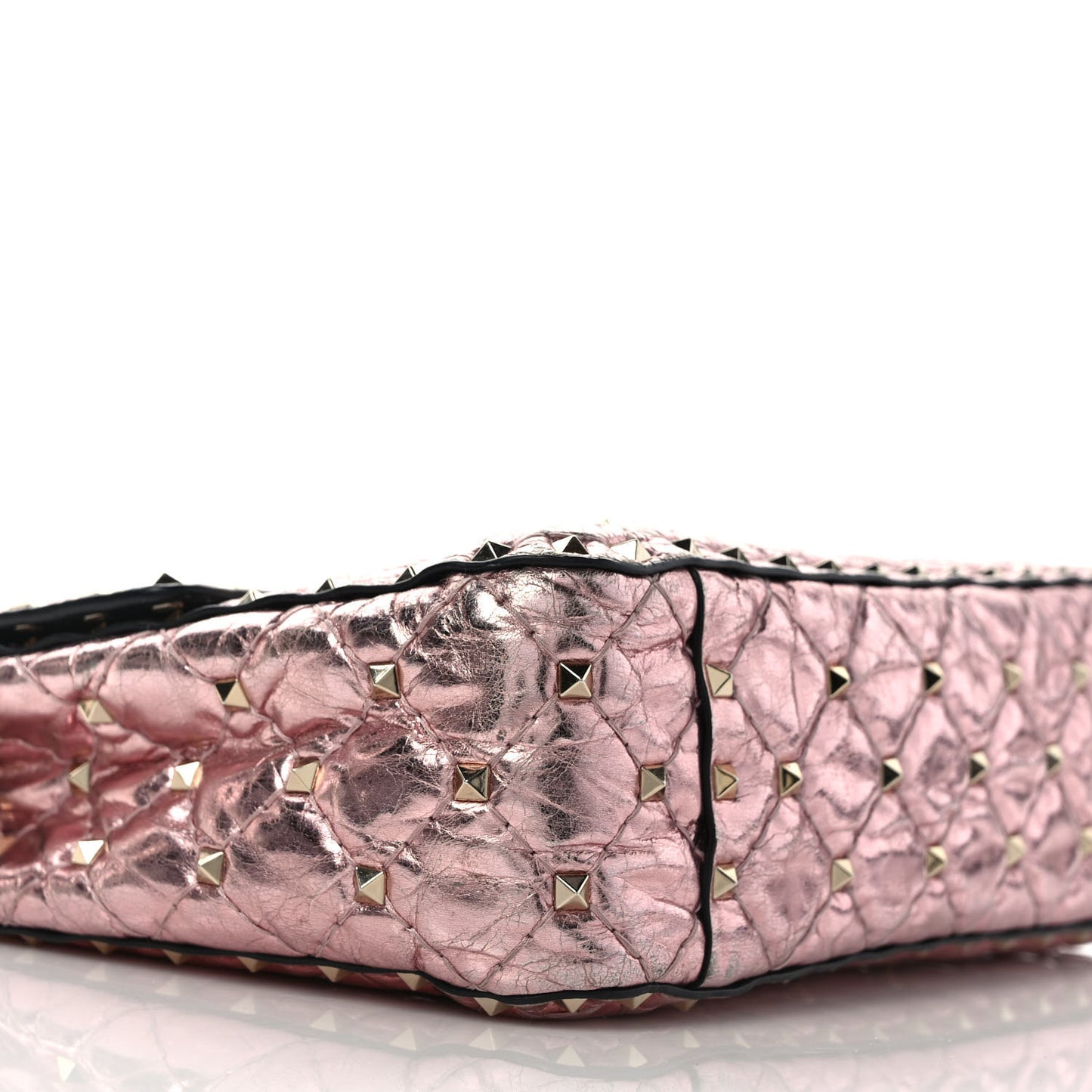 Metallic Wrinkled Lambskin Medium Rockstud Spike Shoulder Bag Lipstick