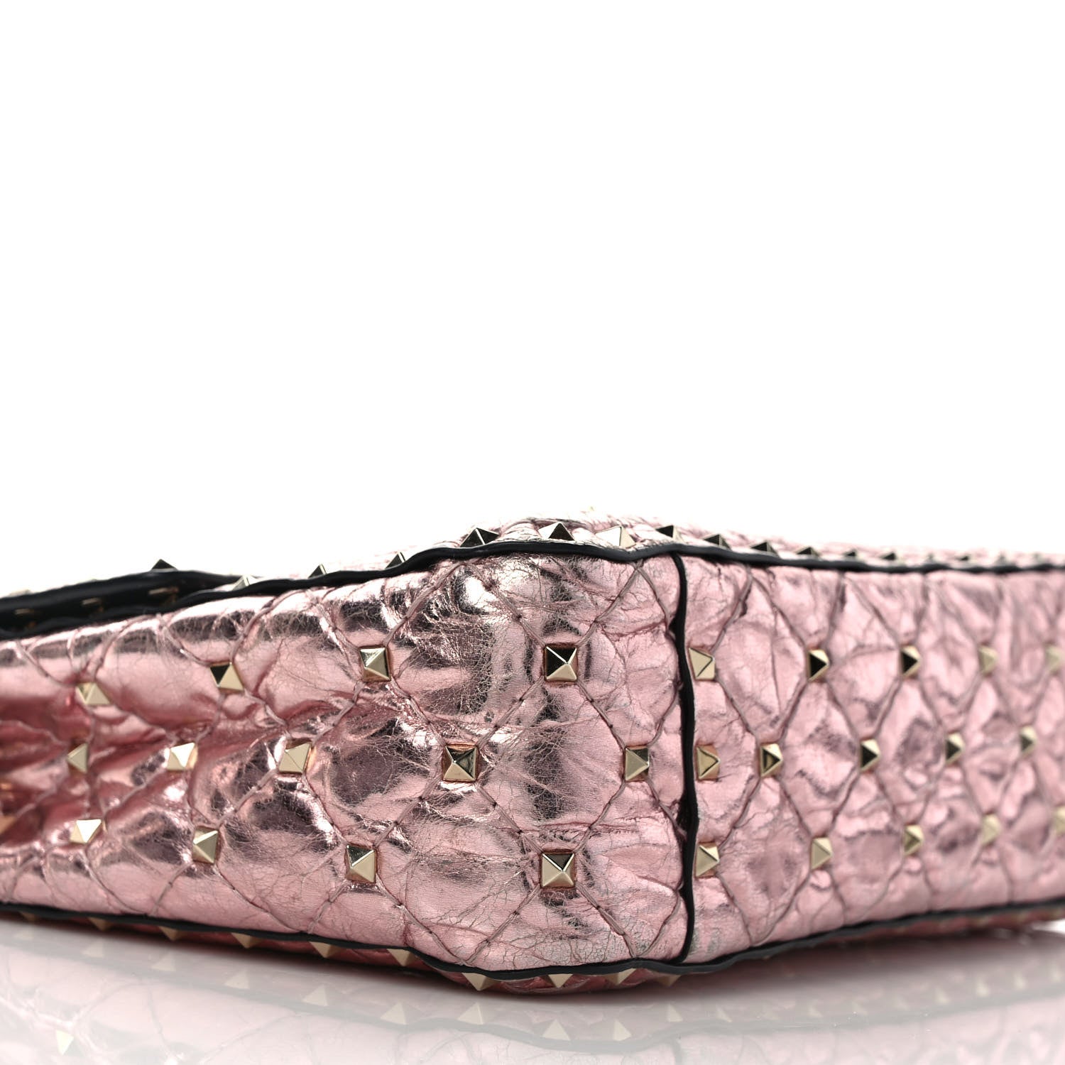 Valentino Garavani Metallic Wrinkled Lambskin Medium Rockstud Spike Shoulder Bag Lipstick 7 of 8