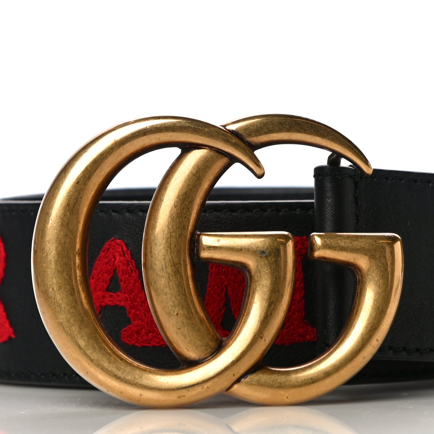 Gucci Calfskin L'Aveugle Par Amour Embroidered Double G 40mm Belt 75 30 Black Red 2 of 9