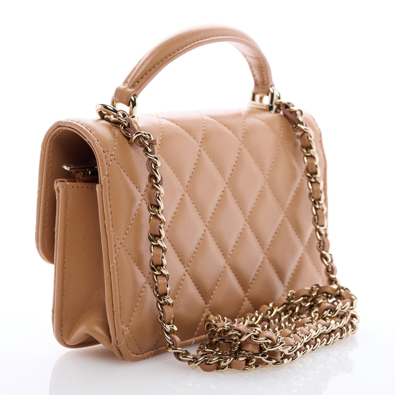 Chanel Lambskin Quilted Flap Phone Holder With Chain Beige 3 of 10