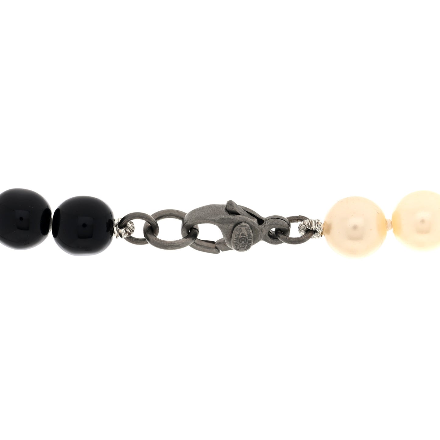Ruthenium Pearl Beaded Enamel CC Long Necklace White Black