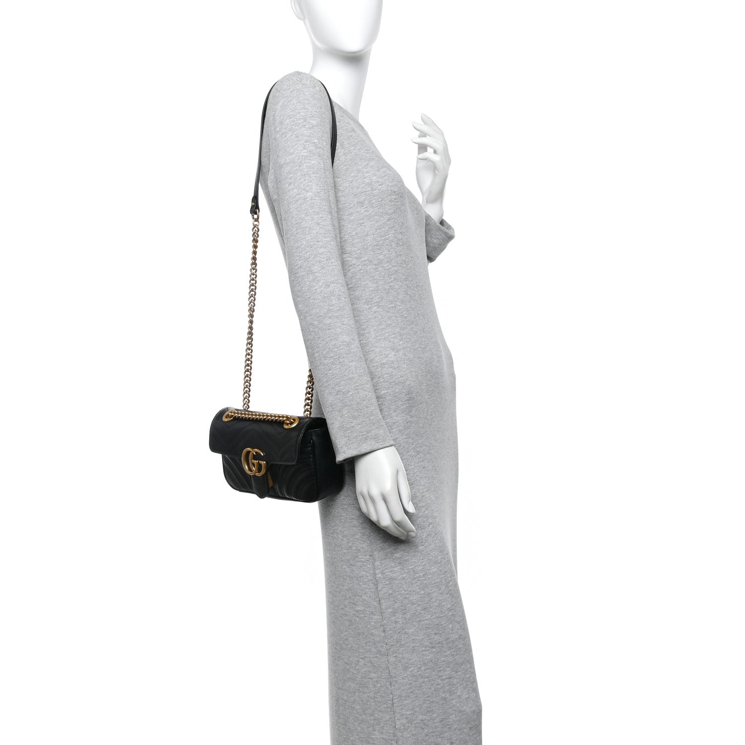 Gucci Calfskin Matelasse Mini GG Marmont Shoulder Bag Black 2 of 10