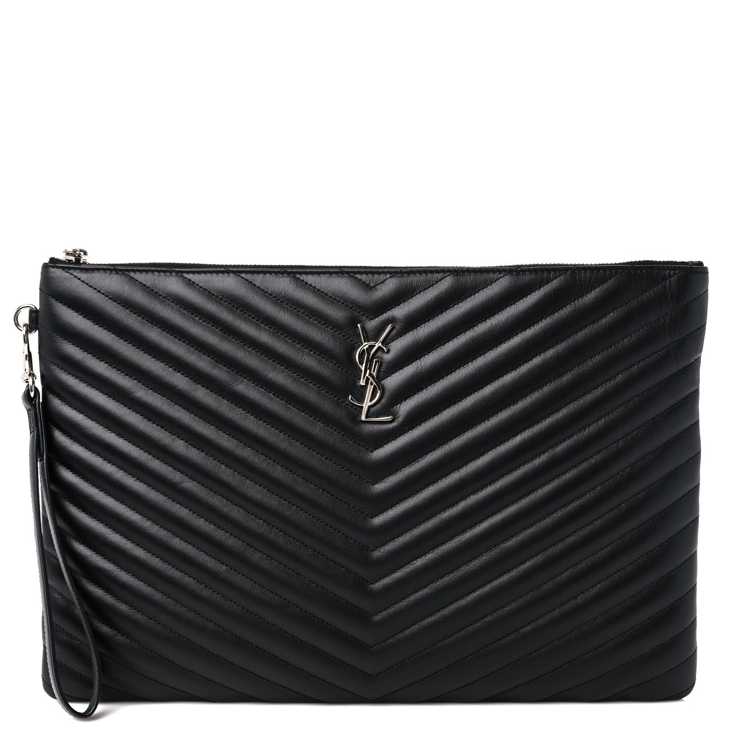 Calfskin Matelasse Chevron Monogram Document Holder Black