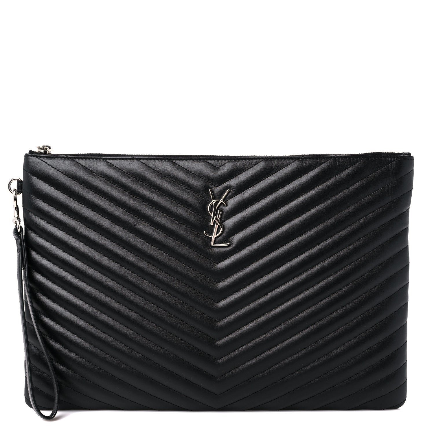 Saint Laurent Calfskin Matelasse Chevron Monogram Document Holder Black 1 of 9