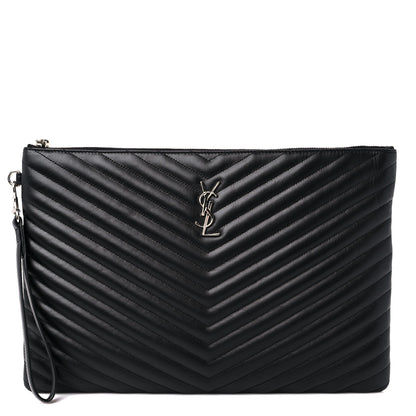 Saint Laurent Calfskin Matelasse Chevron Monogram Document Holder Black 1 of 9