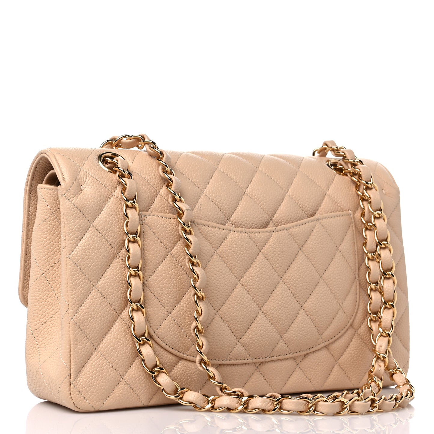 Caviar Quilted Medium Double Flap Beige