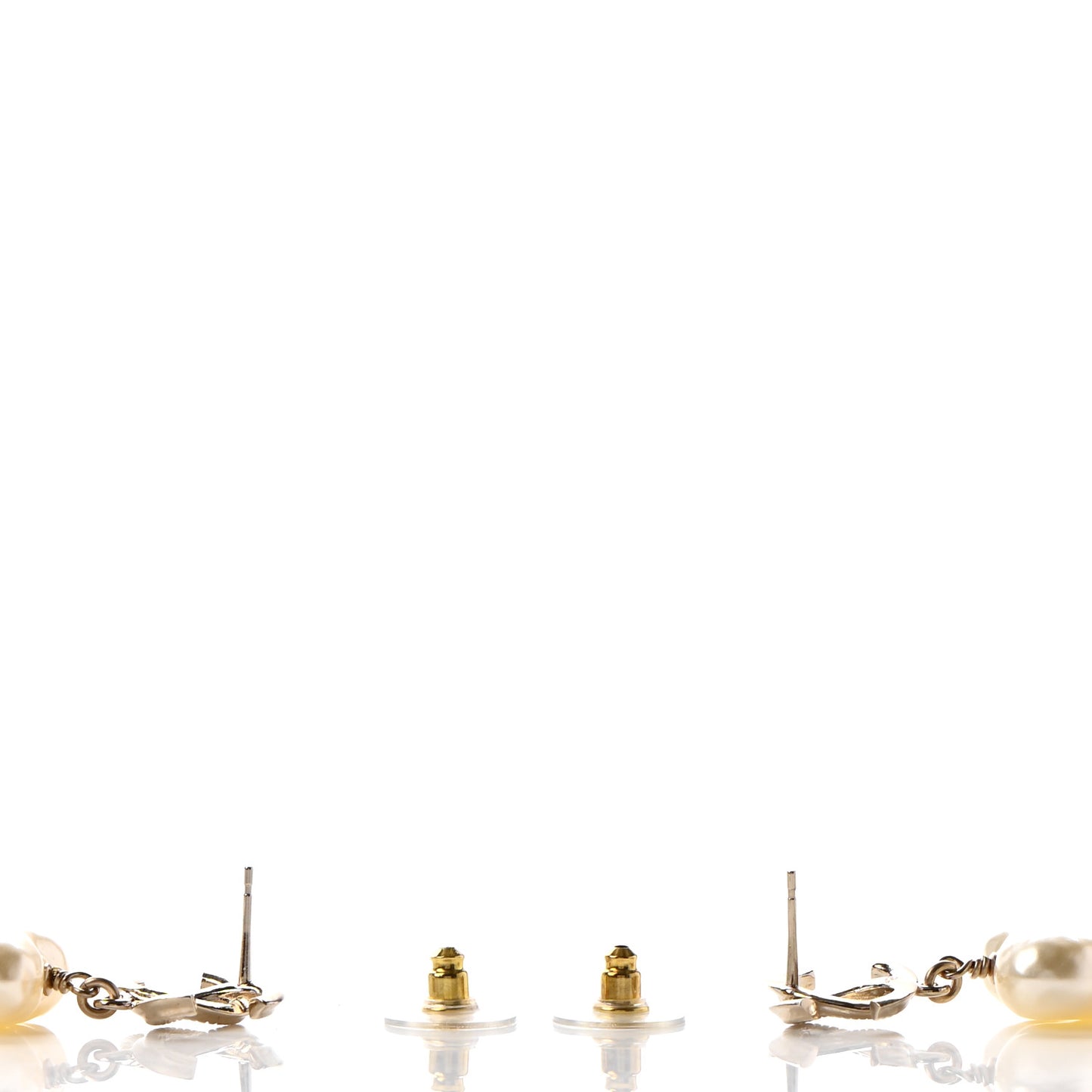 Pearl CC Double Heart Drop Earrings Gold