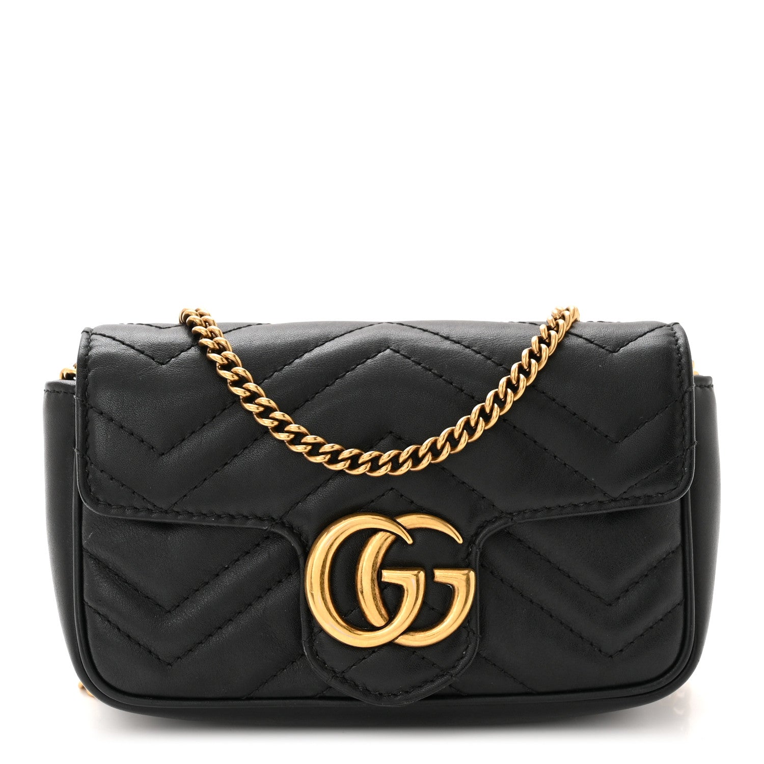 Gucci Calfskin Matelasse Super Mini GG Marmont Shoulder Bag Black 1 of 11
