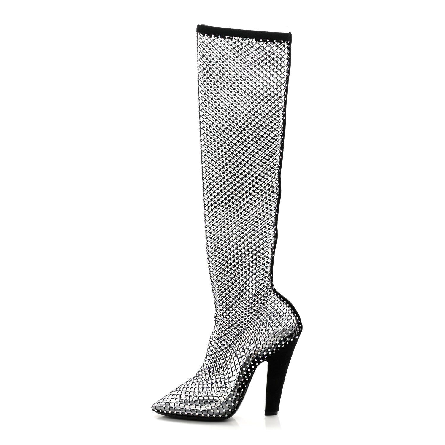 Saint Laurent Mesh Crystal 68 Knee High Boots 38.5 Pink Black 1 of 10
