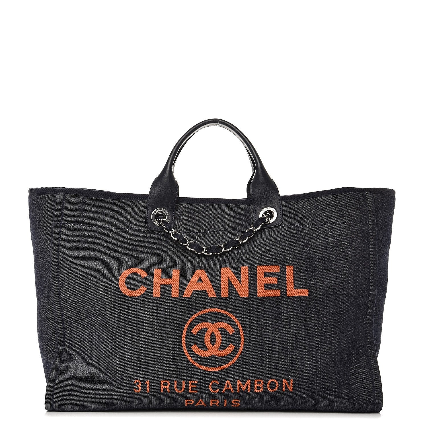 Chanel Denim Large Deauville Tote Blue Orange 1 of 11