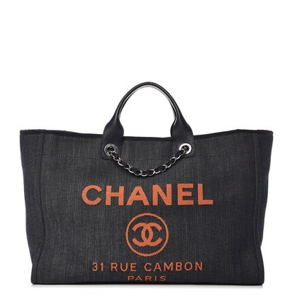 Chanel Denim Large Deauville Tote Blue Orange 1 of 11