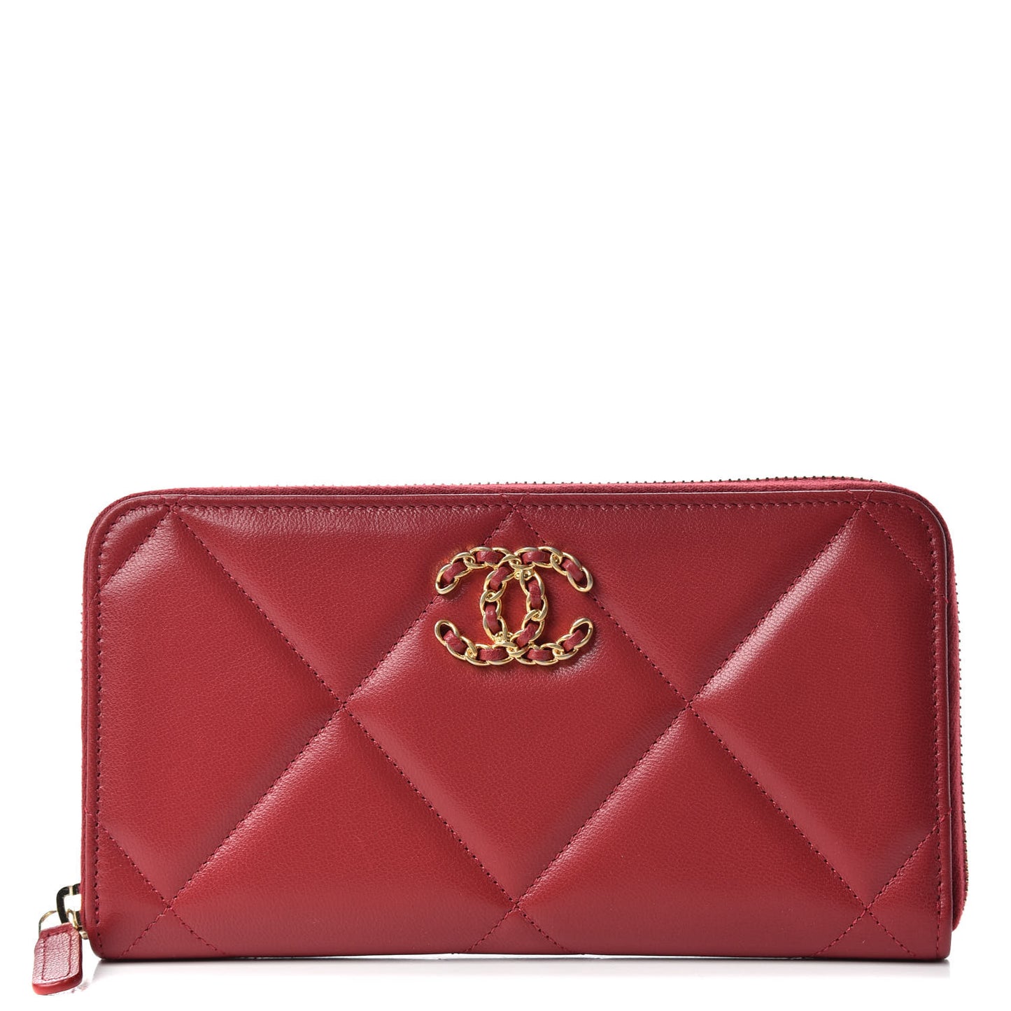 Shiny Goatskin Quilted 19 Long Zipped Around Wallet Red