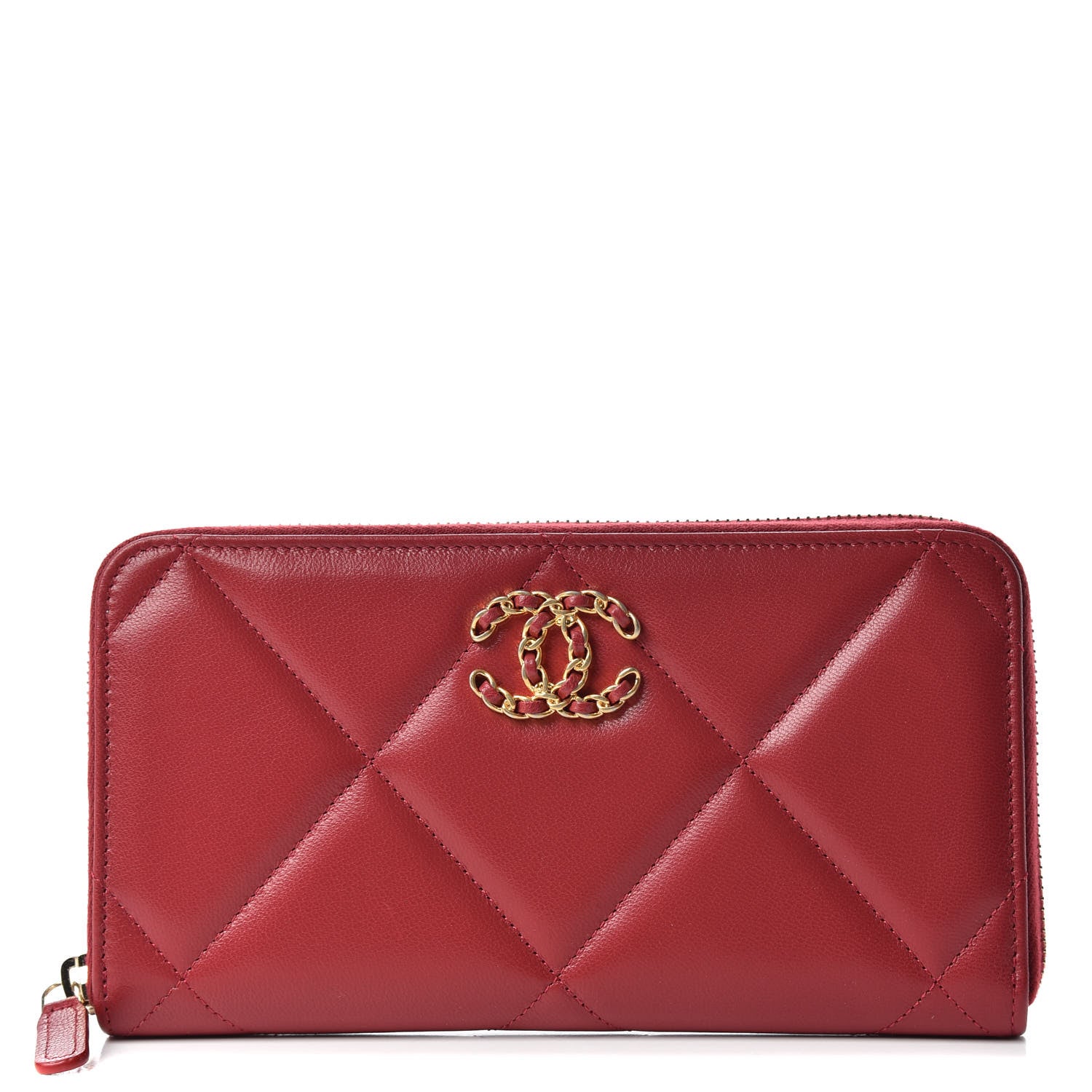 Chanel Shiny Goatskin Quilted 19 Long Zipped Around Wallet Red 1 of 9