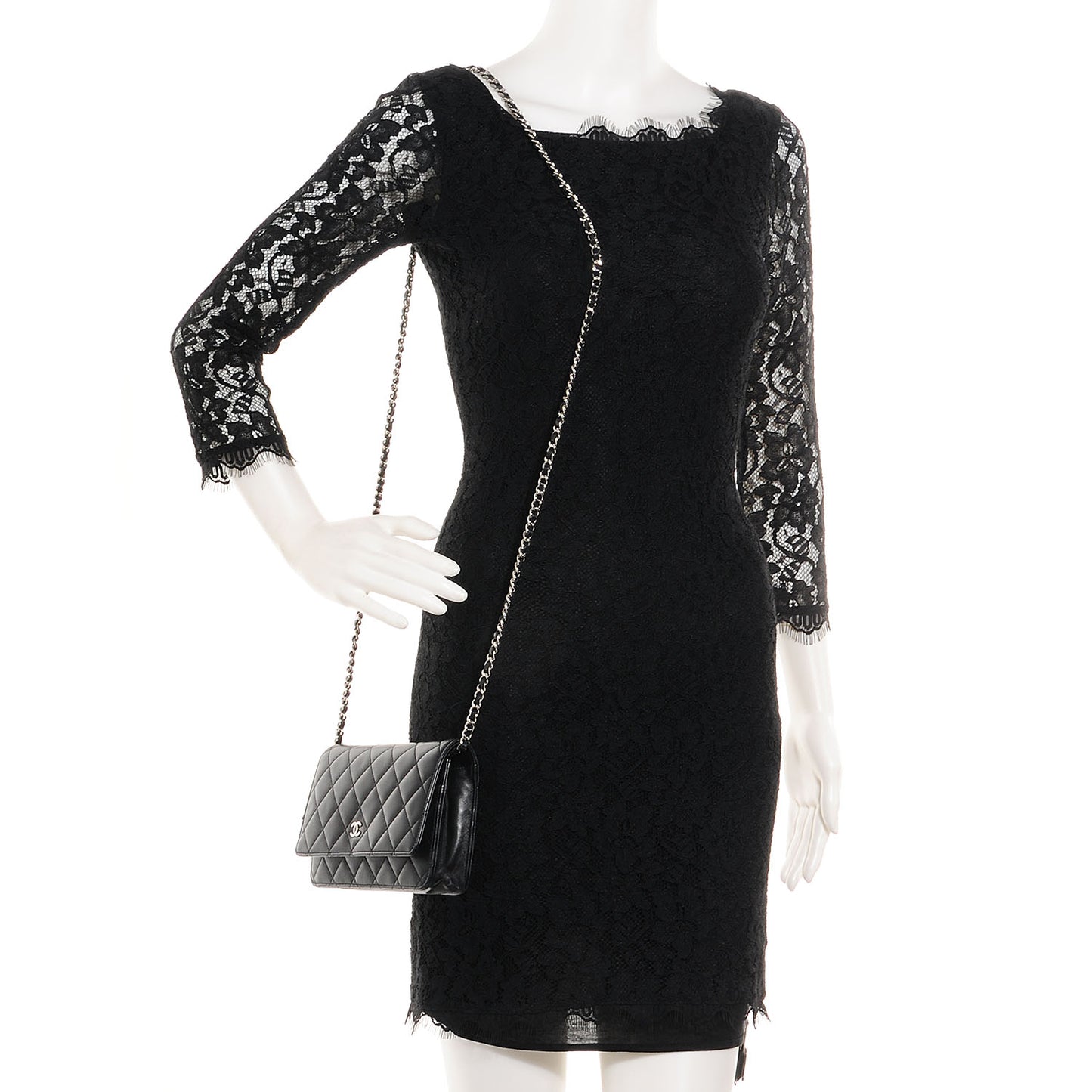 Lambskin Quilted Wallet On Chain WOC Black