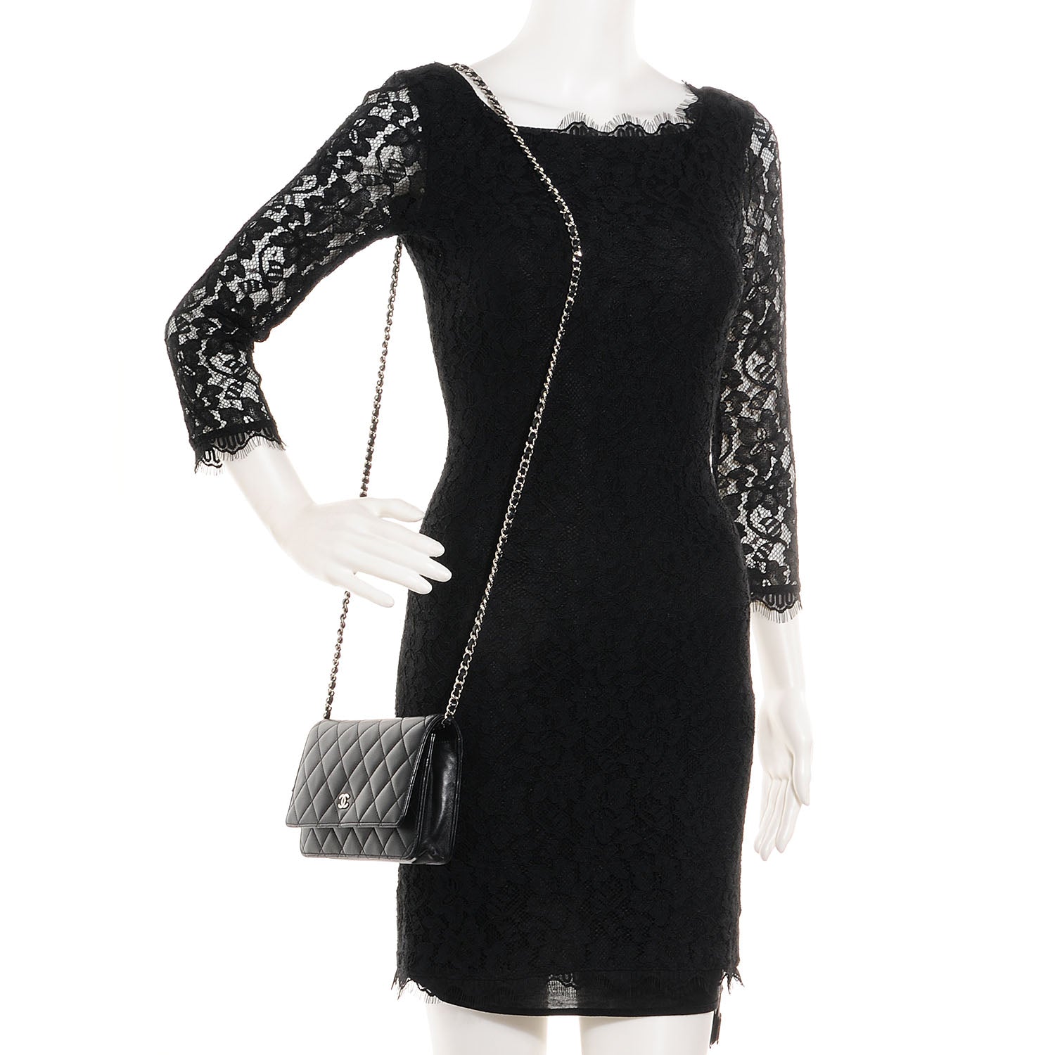 Chanel Lambskin Quilted Wallet On Chain WOC Black 2 of 9