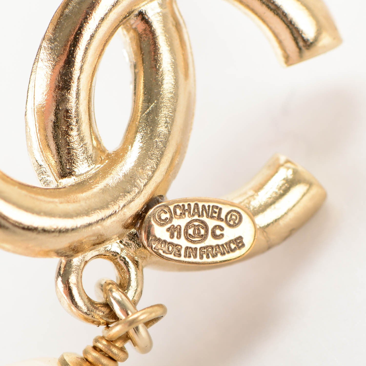 Chanel Crystal Pearl CC Hoop Earrings Gold 2 of 4