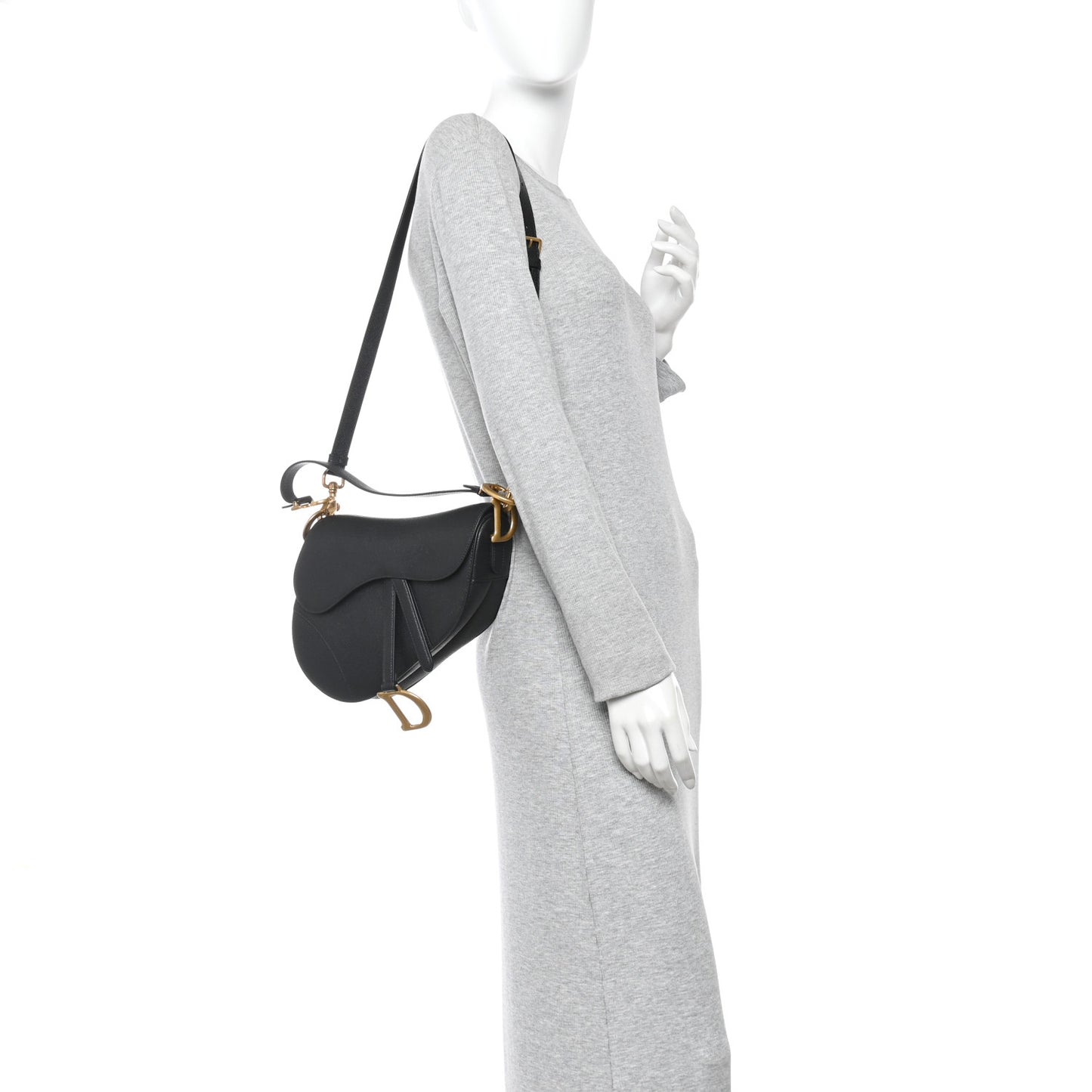 Grained Calfskin Saddle Bag With Strap Black