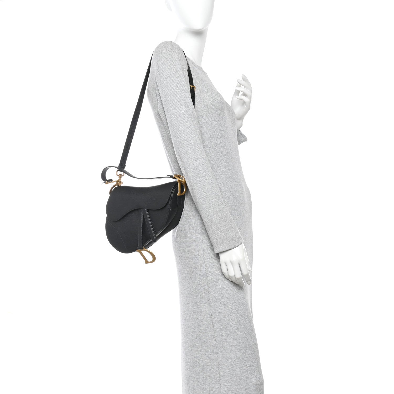 Christian Dior Grained Calfskin Saddle Bag With Strap Black 2 of 14