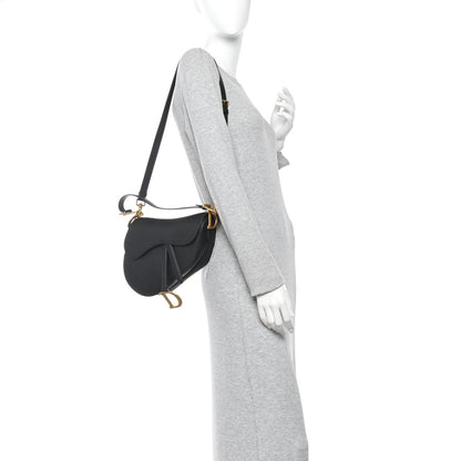 Christian Dior Grained Calfskin Saddle Bag With Strap Black 2 of 14