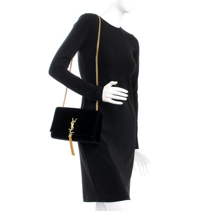 Saint Laurent Velvet Medium Monogram Kate Tassel Shoulder Bag Black 2 of 7