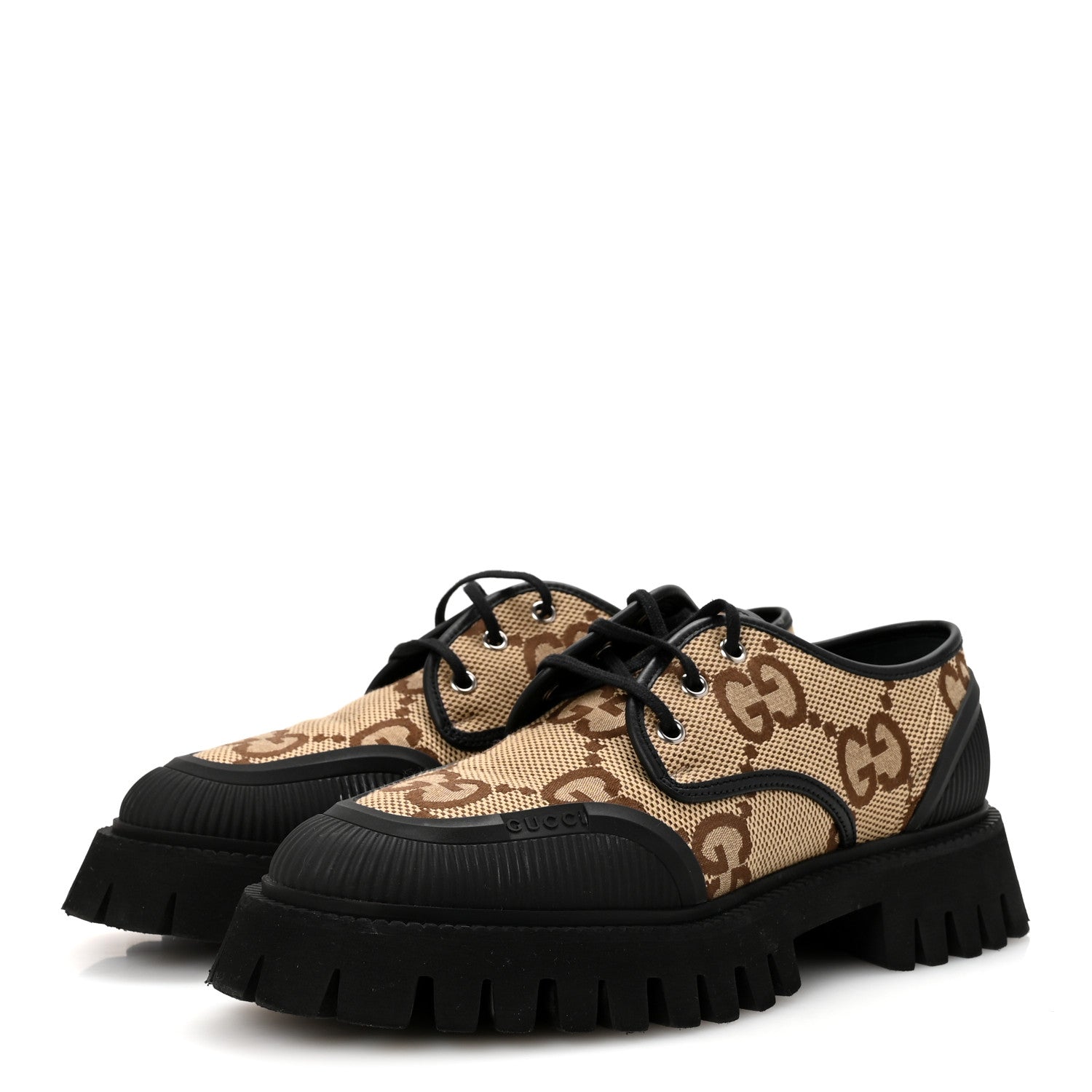 Gucci Monogram Jumbo GG Miro Soft Calfskin Womens Lug Sole Loafers 39.5 Camel Ebony Black 4 of 9