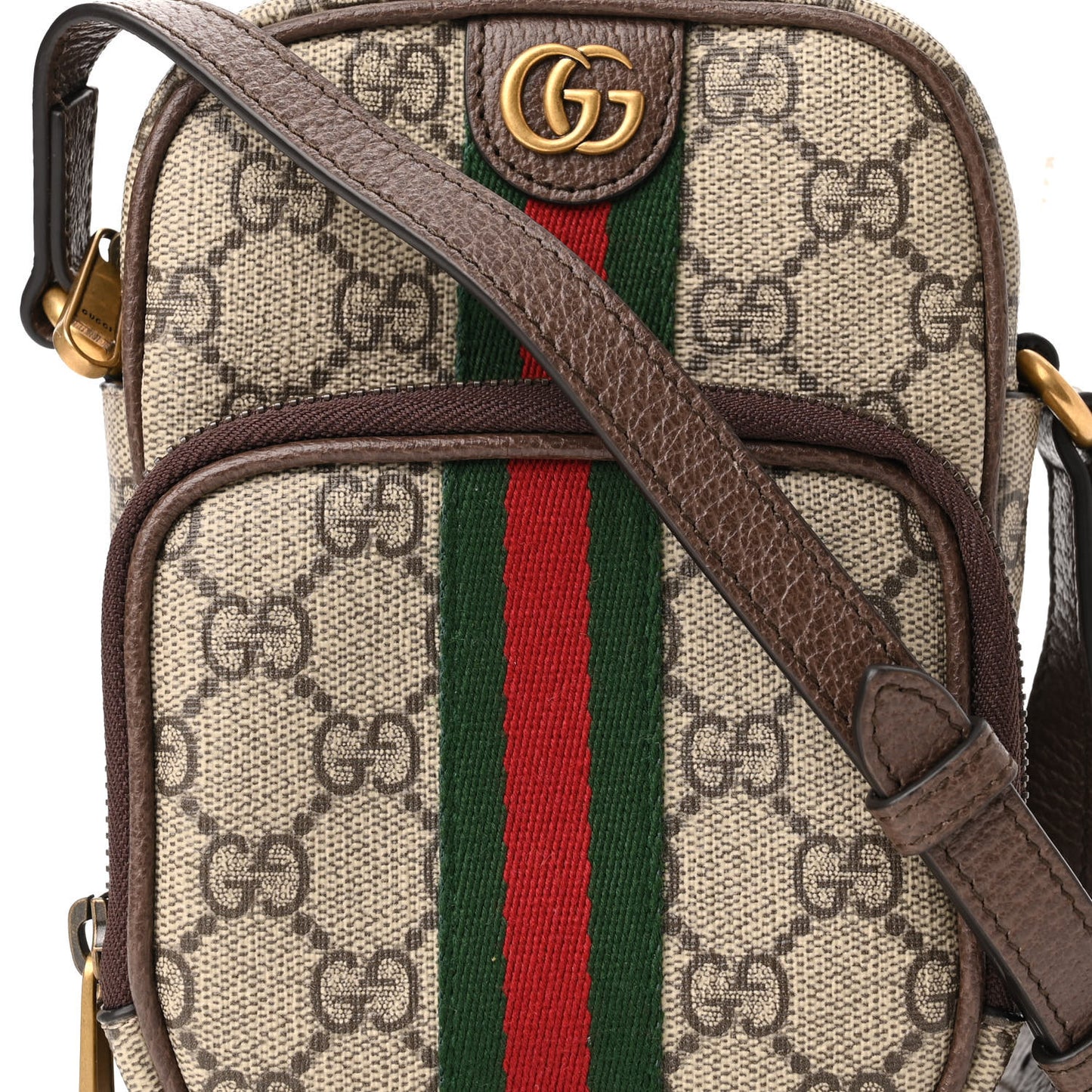 GG Supreme Monogram Web Mini Ophidia Double Zip Messenger Bag Beige New Acero