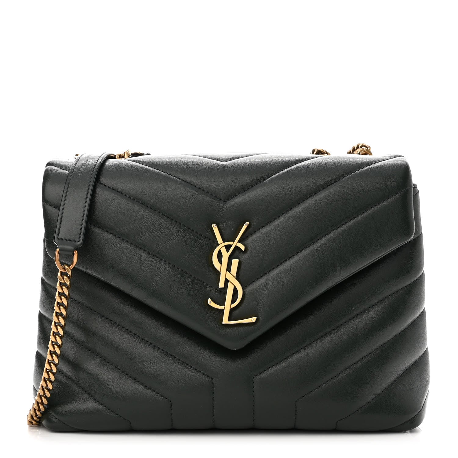 Saint Laurent Calfskin Y Quilted Monogram Small Loulou Chain Satchel Olive 1 of 10
