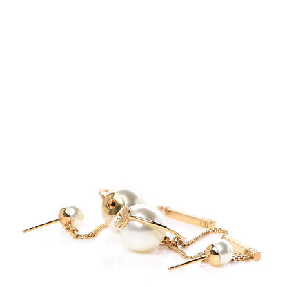 Christian Dior Pearl Tribales Dangle Chain Earrings Gold 4 of 5