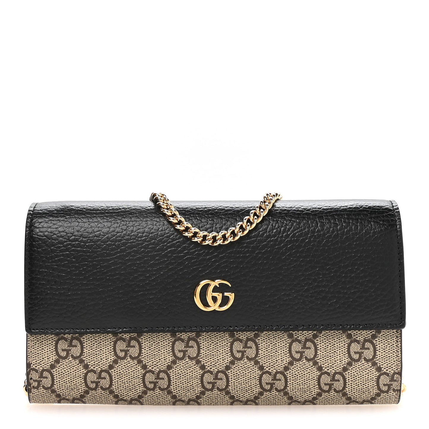 Dollar Calfskin GG Supreme Monogram Petite GG Marmont Wallet Chain Bag Black Beige Ebony