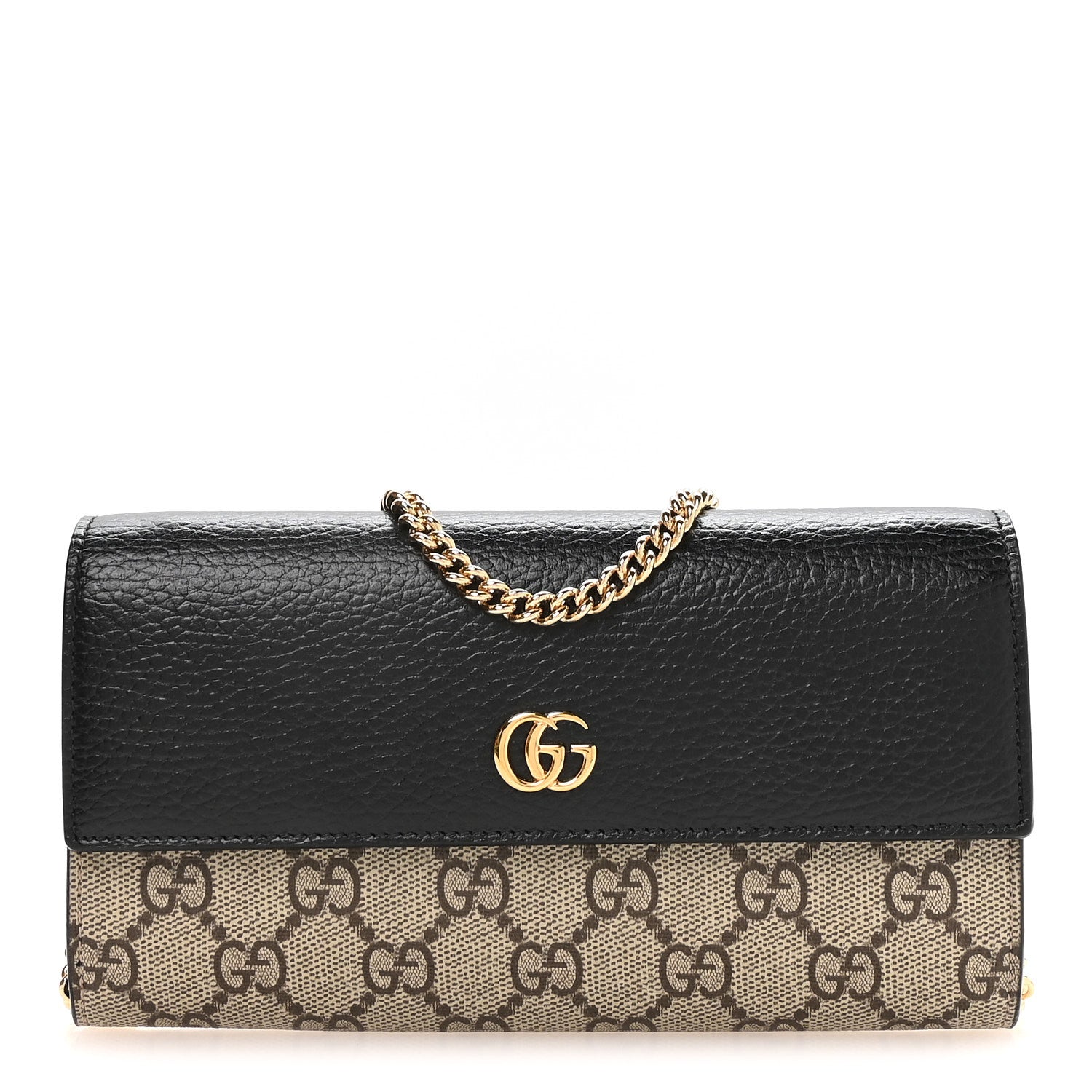 Gucci Dollar Calfskin GG Supreme Monogram Petite GG Marmont Wallet Chain Bag Black Beige Ebony 1 of 11