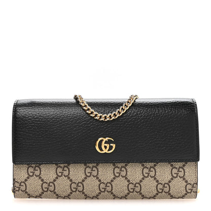 Gucci Dollar Calfskin GG Supreme Monogram Petite GG Marmont Wallet Chain Bag Black Beige Ebony 1 of 11