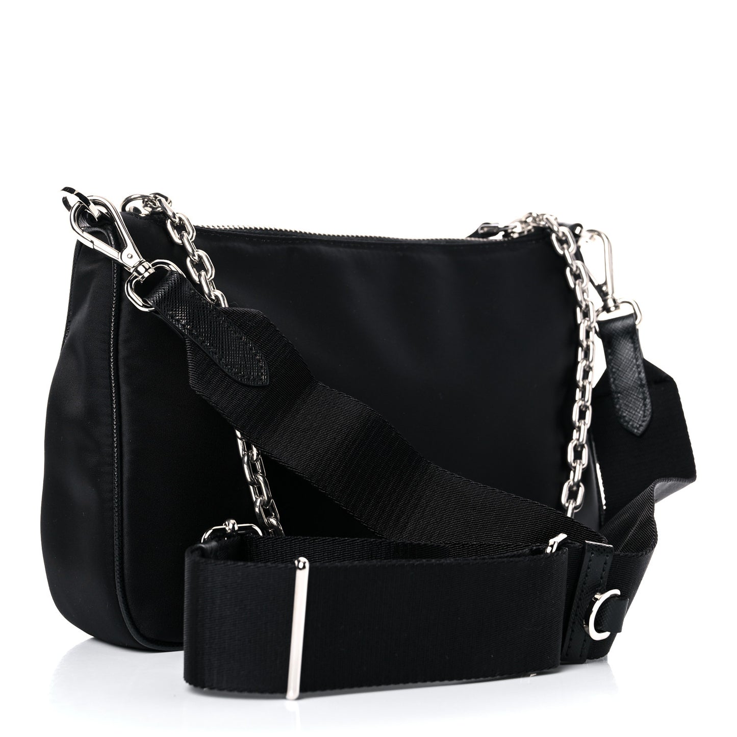 Re-Nylon Saffiano Double Pouch Shoulder Bag Black