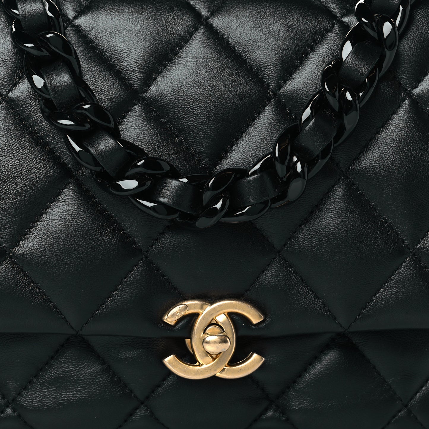 Lambskin Quilted Small Lacquered Chain Flap Black