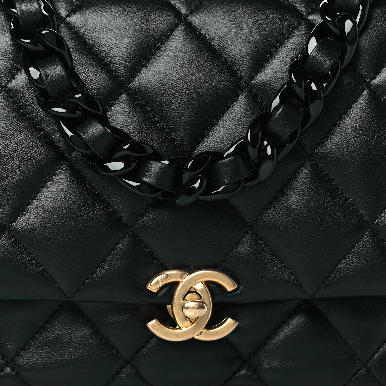 Chanel Lambskin Quilted Small Lacquered Chain Flap Black 8 of 11