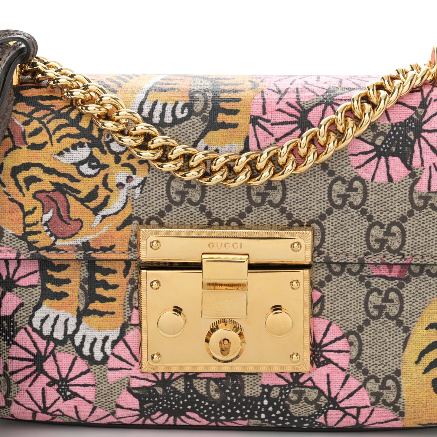 GG Supreme Monogram Bengal Small Padlock Shoulder Bag Beige Pink