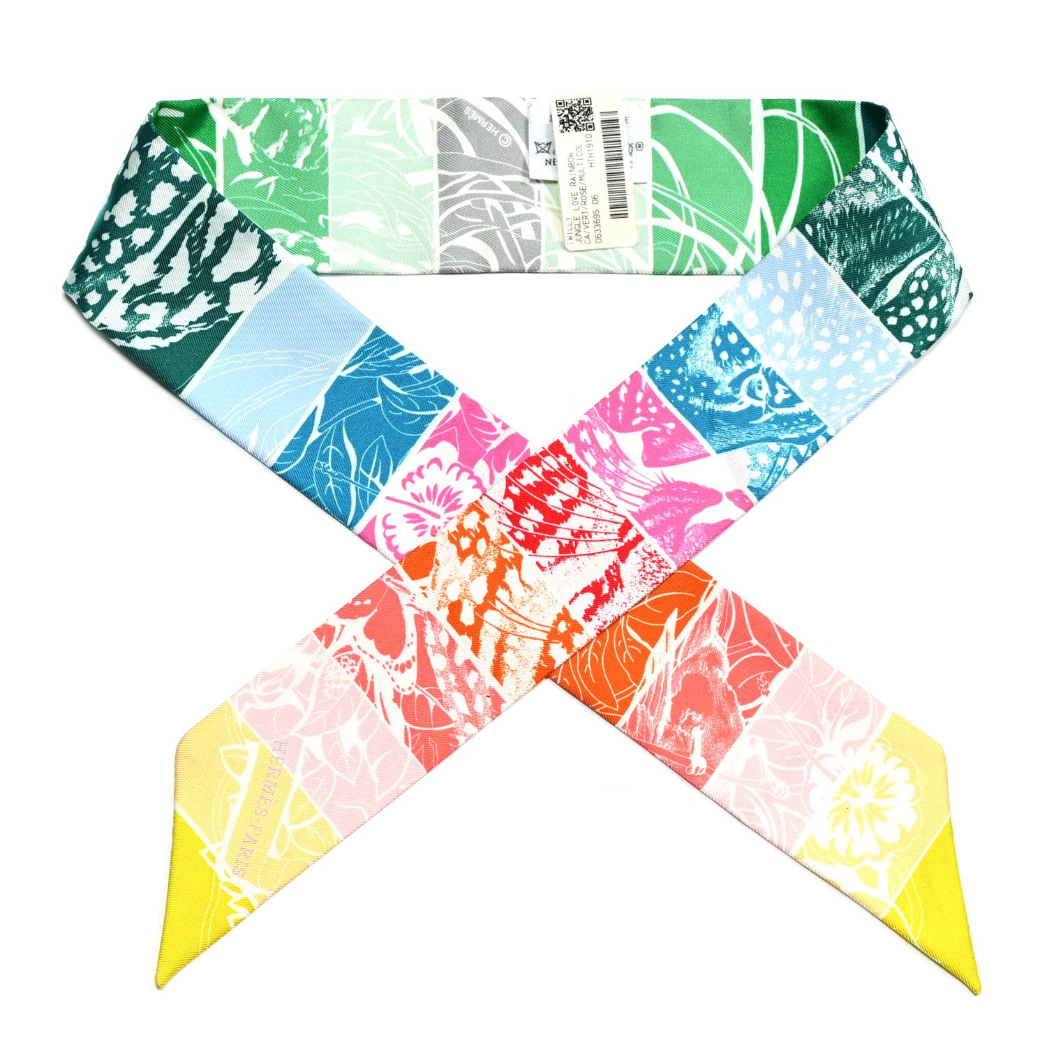 Hermes Silk Jungle Love Rainbow Twilly Vert Rose Jaune Fluo 2 of 8