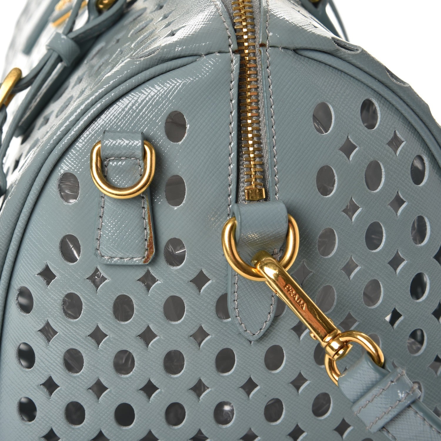 Prada Saffiano Vernice Perforated Satchel Lago 10 of 10