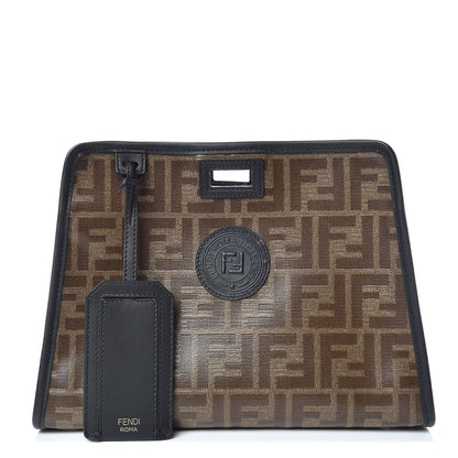 Fendi Glazed Fabric Vitello Century FF 1974 Stamp Patch Mini Peekaboo Defender Cover Mogano Panna Black 1 of 8