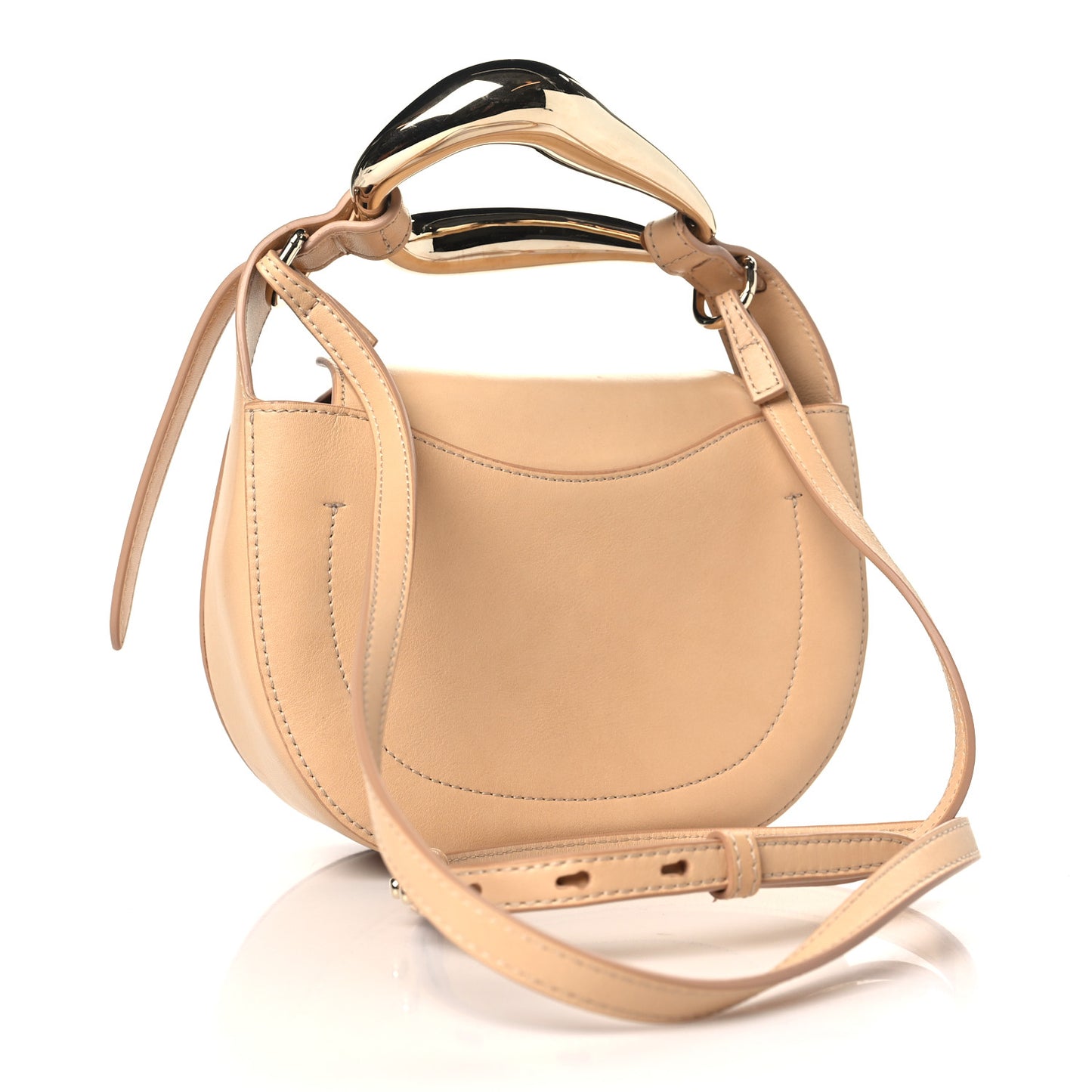 Small Grain Calfskin Kiss Bag Sandy Beige