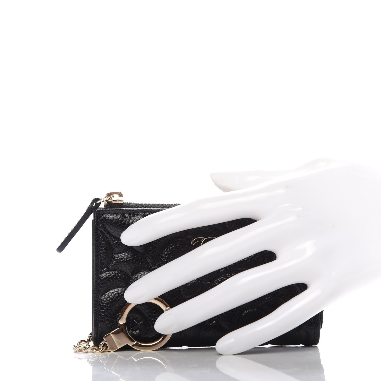 Chanel Caviar Camellia Embossed Key Holder Case Black 2 of 10