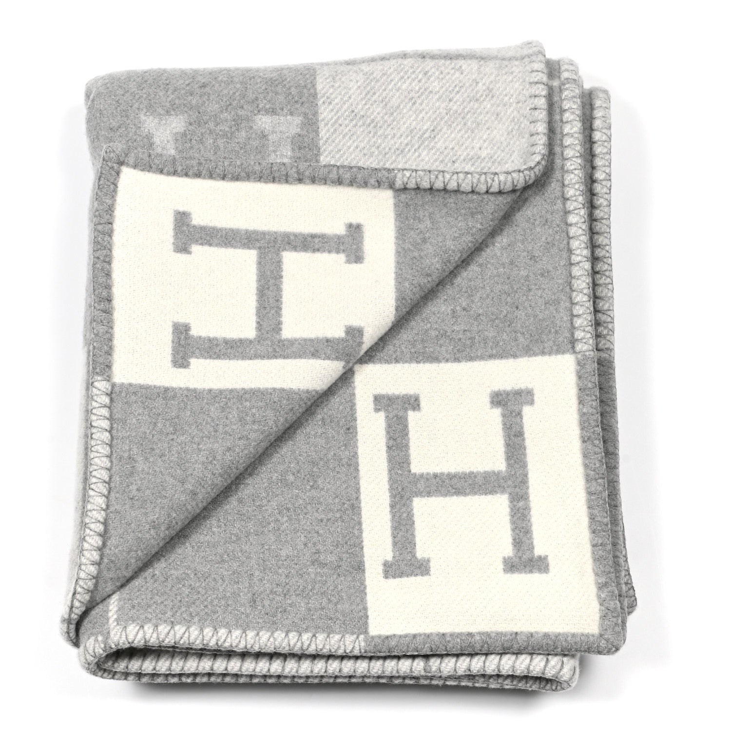 Hermes Wool Cashmere Avalon III Blanket Ecru Gris Clair 2 of 3